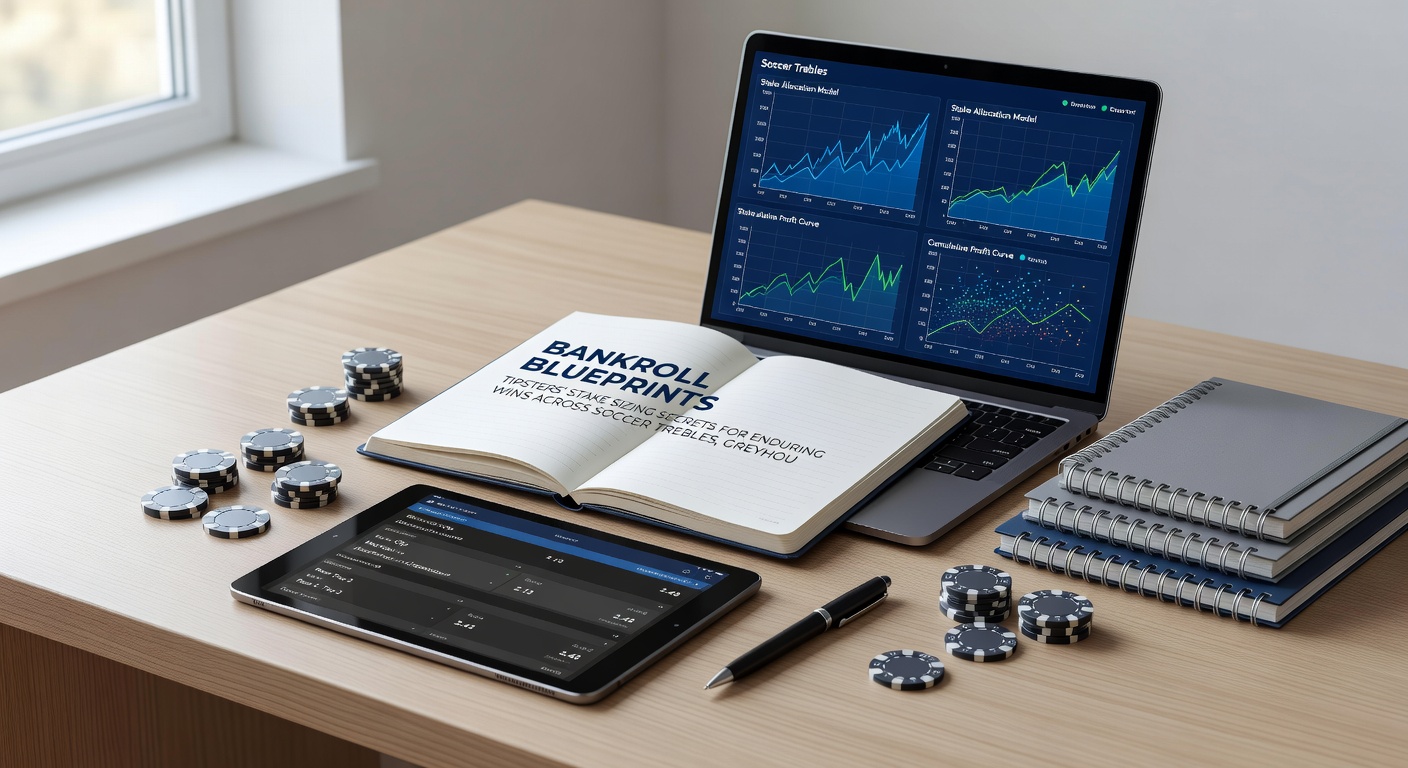 Tipster dashboard displaying stake adjustments for a greyhound trap draw, tennis serve hold percentages, and soccer treble legs in real-time
