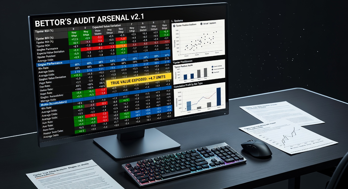 Close-up view of a Google Sheets dashboard graphing multis performance with charts for cumulative profit, leg-by-leg success rates, and risk-adjusted returns over 200 tracked accumulators