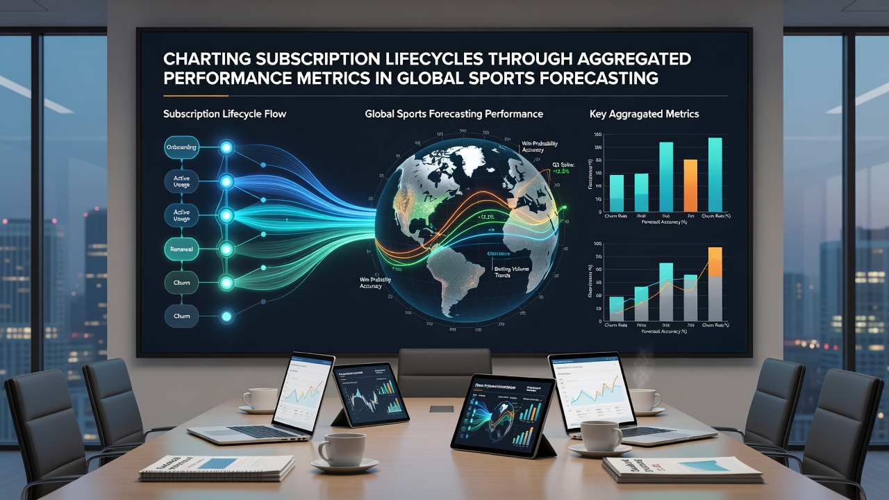 Visualization of subscription lifecycle stages mapped against aggregated performance metrics in sports forecasting platforms