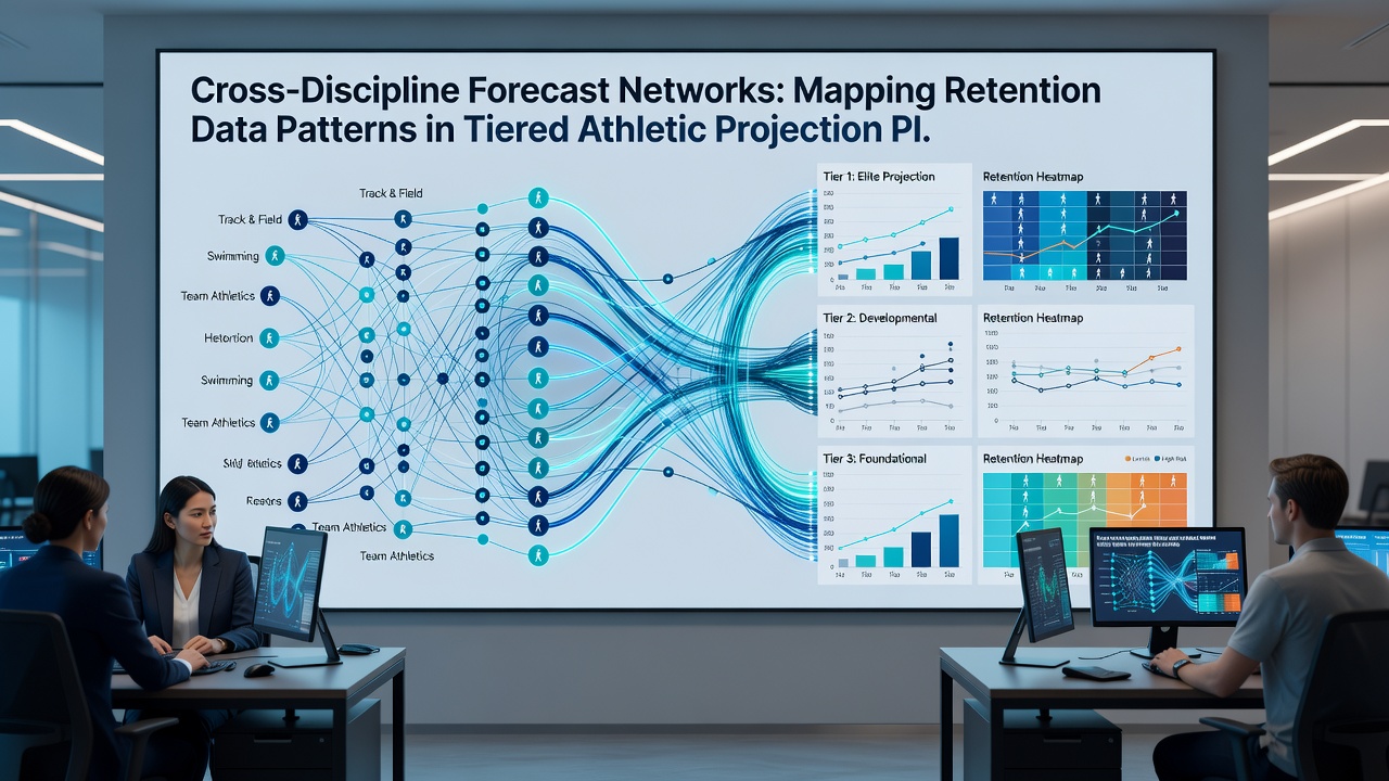Visualization of retention rates across tiered athletic data platforms with highlighted cross-discipline connections