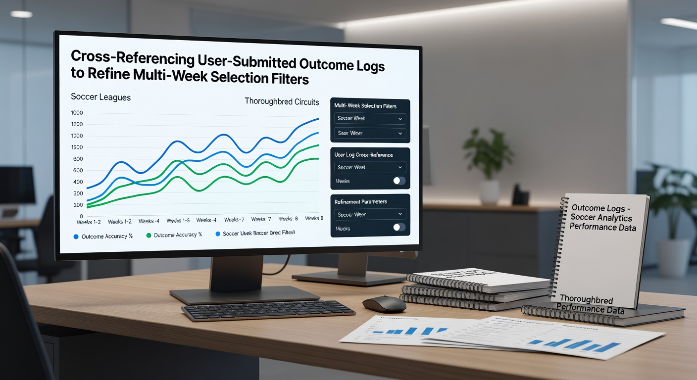 Analysts reviewing user outcome logs on digital dashboards to adjust multi-week filters for soccer and thoroughbred events