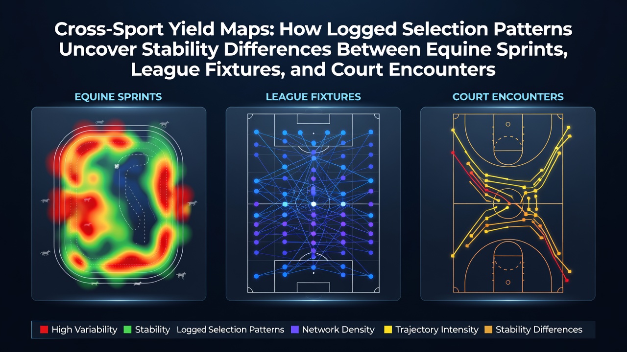 Yield map visualization comparing selection patterns across horse racing sprints, football fixtures, adn tennis matches