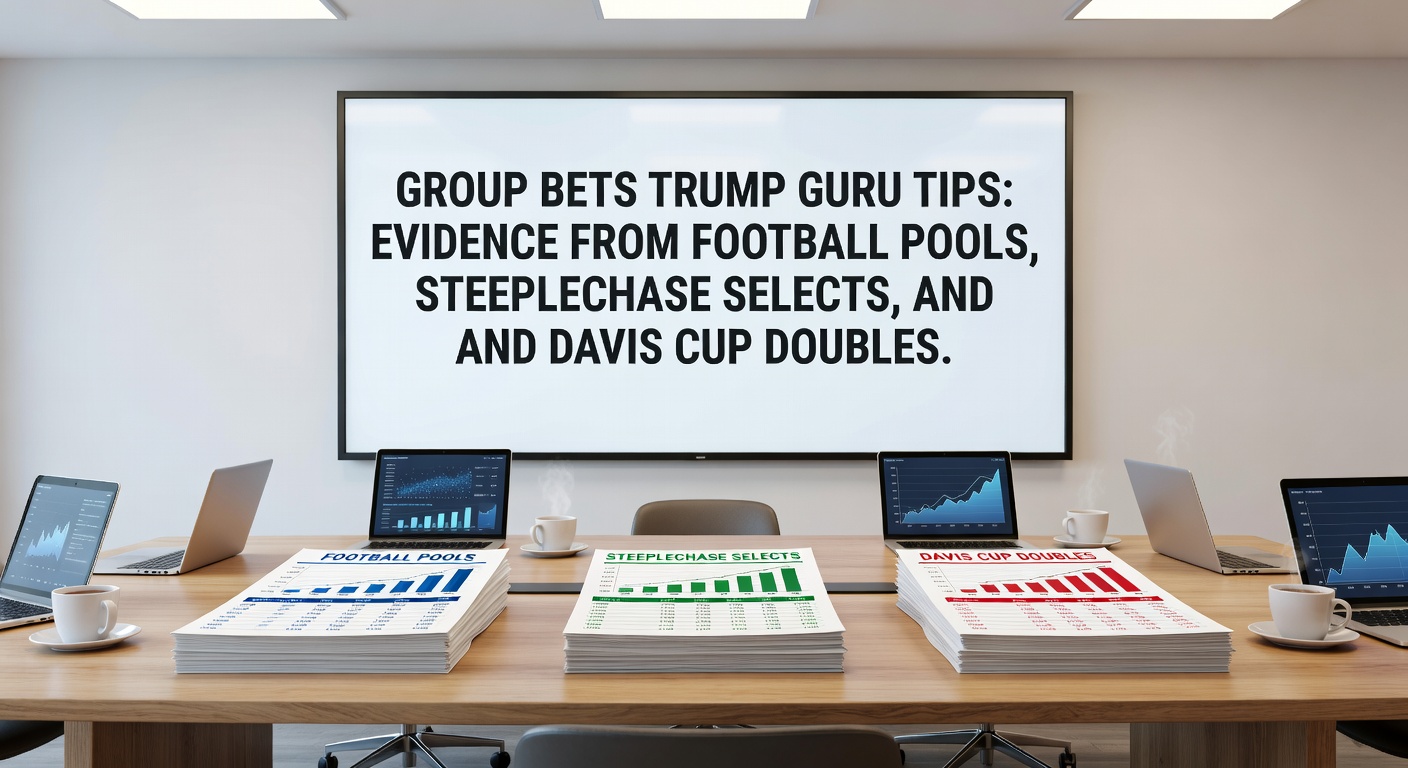 Visual breakdown of group betting pools outperforming solo tipster picks in football, steeplechase, and Davis Cup events, with overlaid charts showing yield comparisons