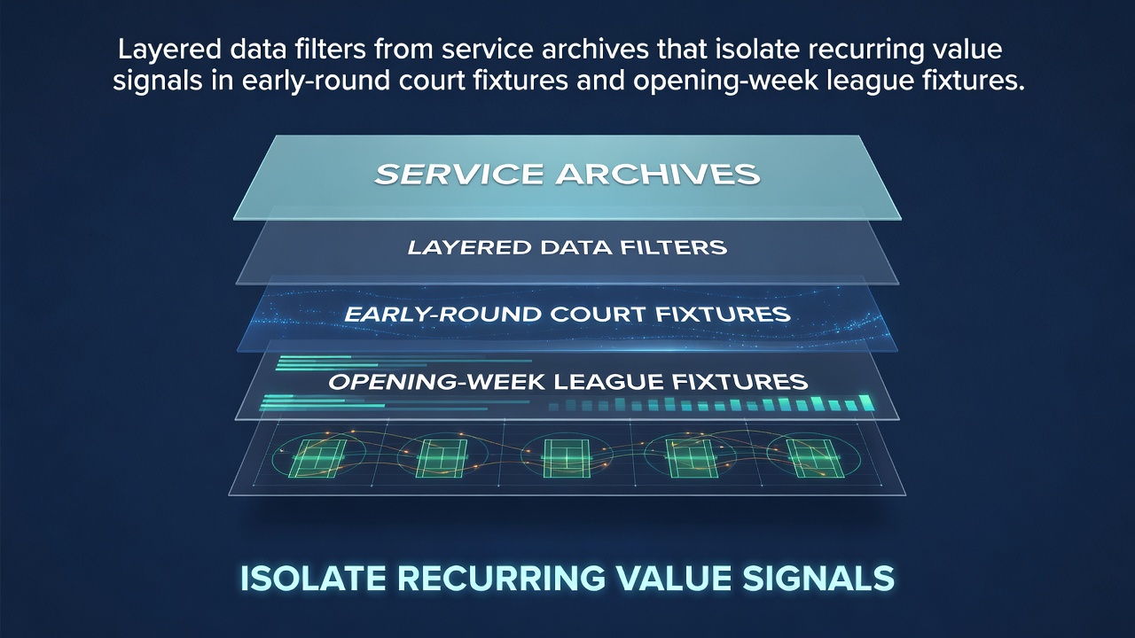 Layered data filters processing early-round tennis and soccer fixture archives