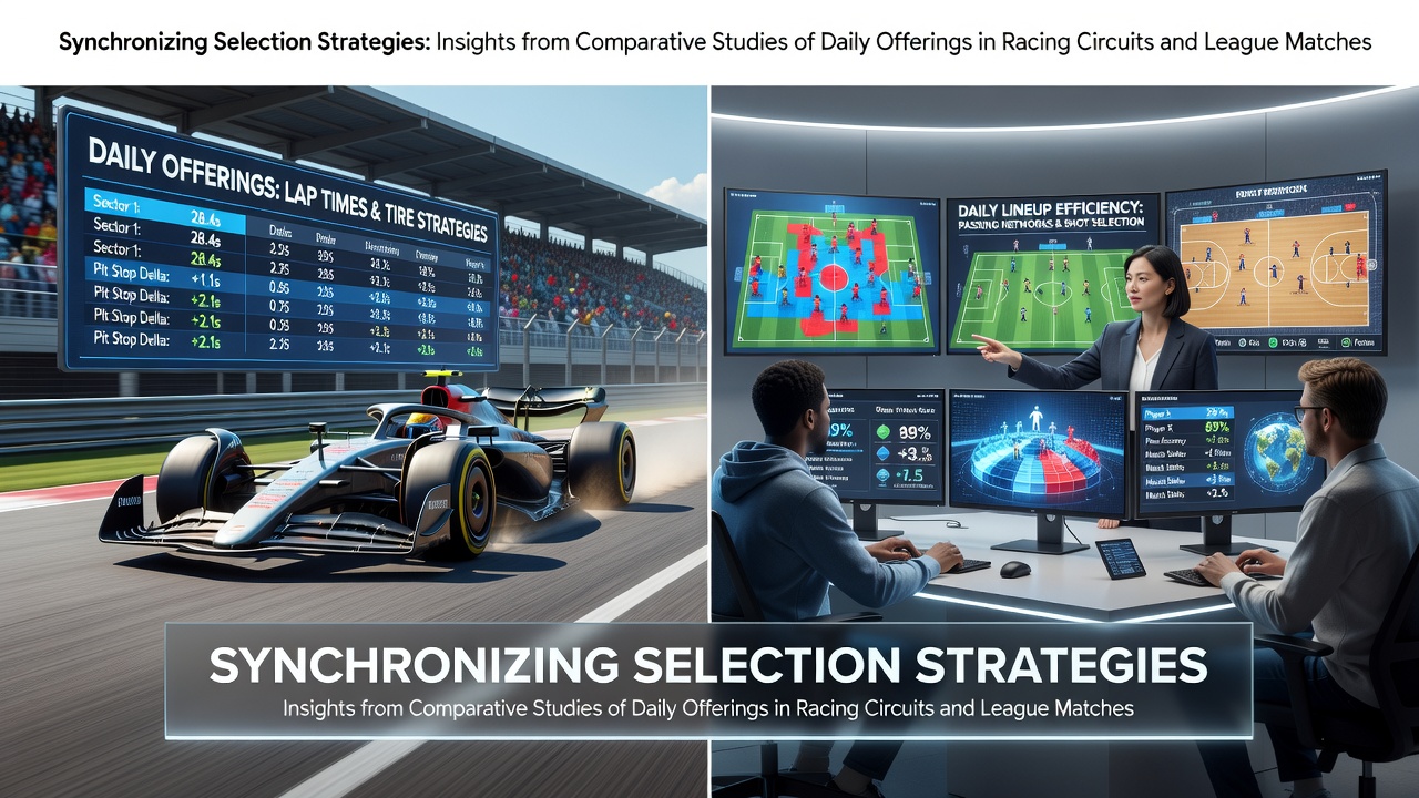 Comparative data charts showing daily race selections aligned with league match fixtures across multiple circuits and stadiums