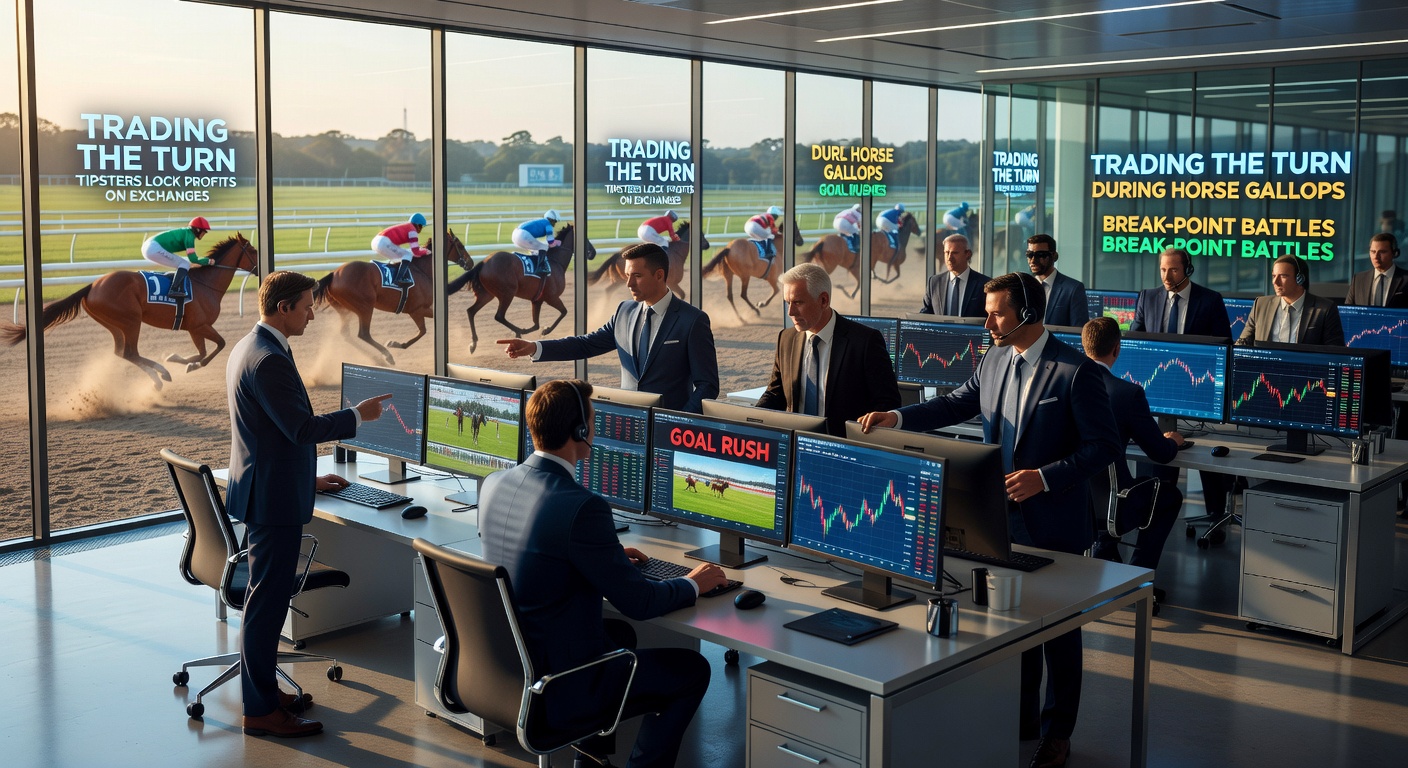Tipster monitoring live horse race on betting exchange, graph showing odds shift during the final turn