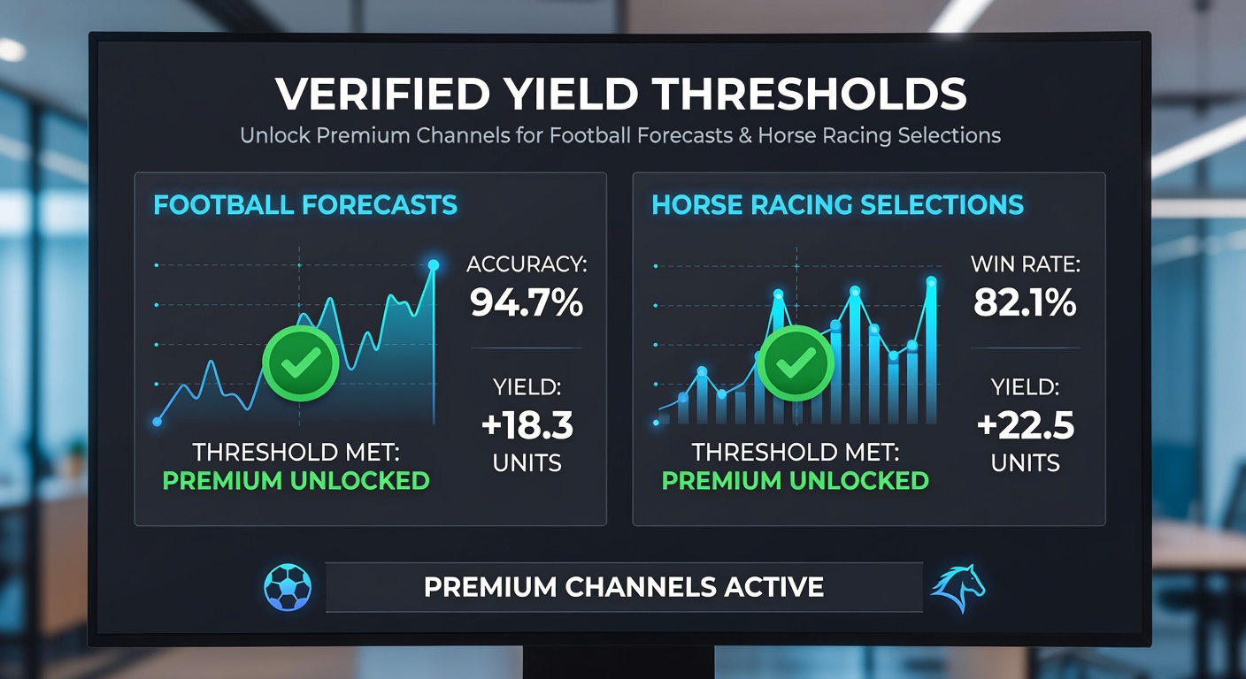 Verified yield thresholds displayed on a digital dashboard showing football and horse racing performance metrics