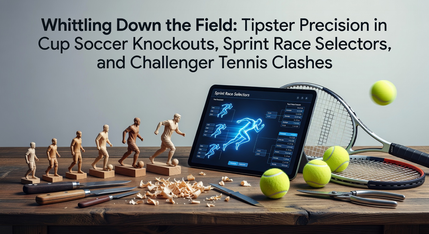 Tipster reviewing knockout draw sheets for cup soccer matches, highlighting precise field reductions amid upset potential